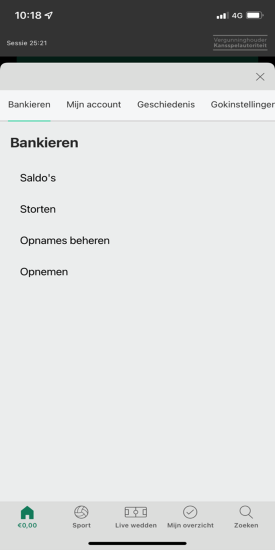 bankieren opties in de bet365 app