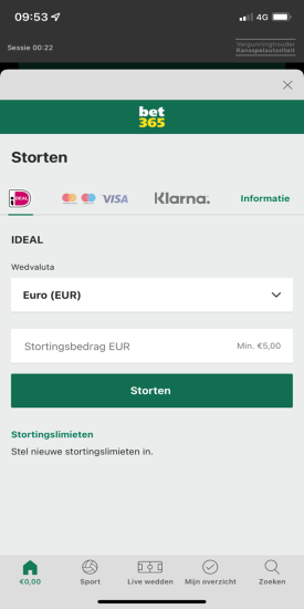 storten via de bet365 app met ideal