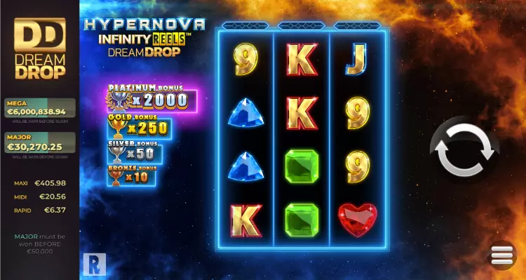 Hypernova Infinity Reels Dream Drop met jackpot