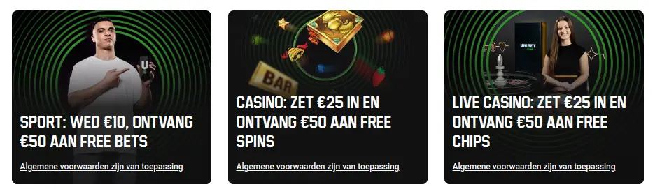 verschillende bonussen bij unibet